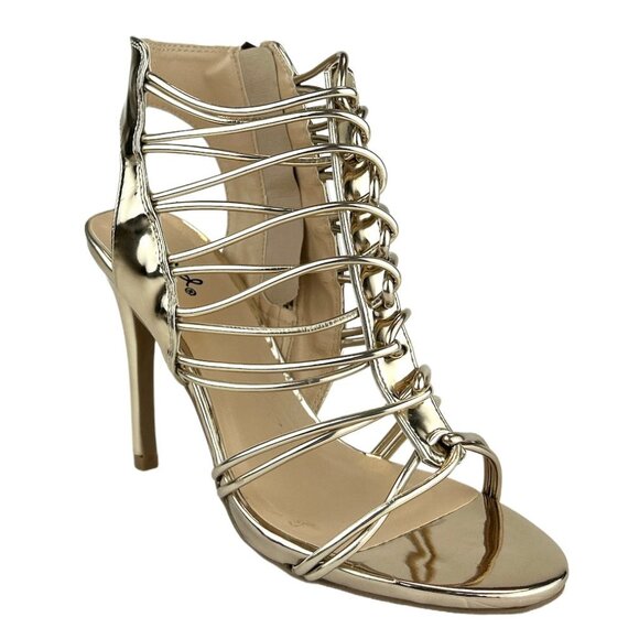 Qupid JEALOUS-18 Multi-Straps Heel Dress Sandals Champagne Shiny Metallic Size 7 - Picture 6 of 10
